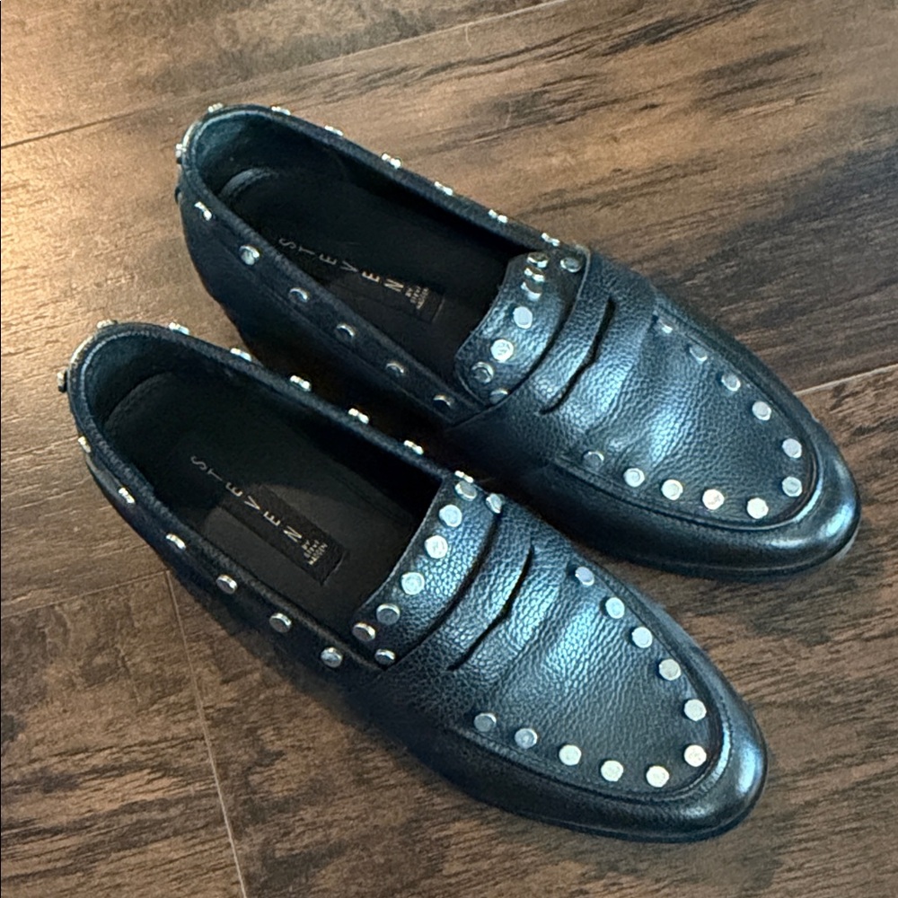 Black Studded Steve Madde Penny Loafers